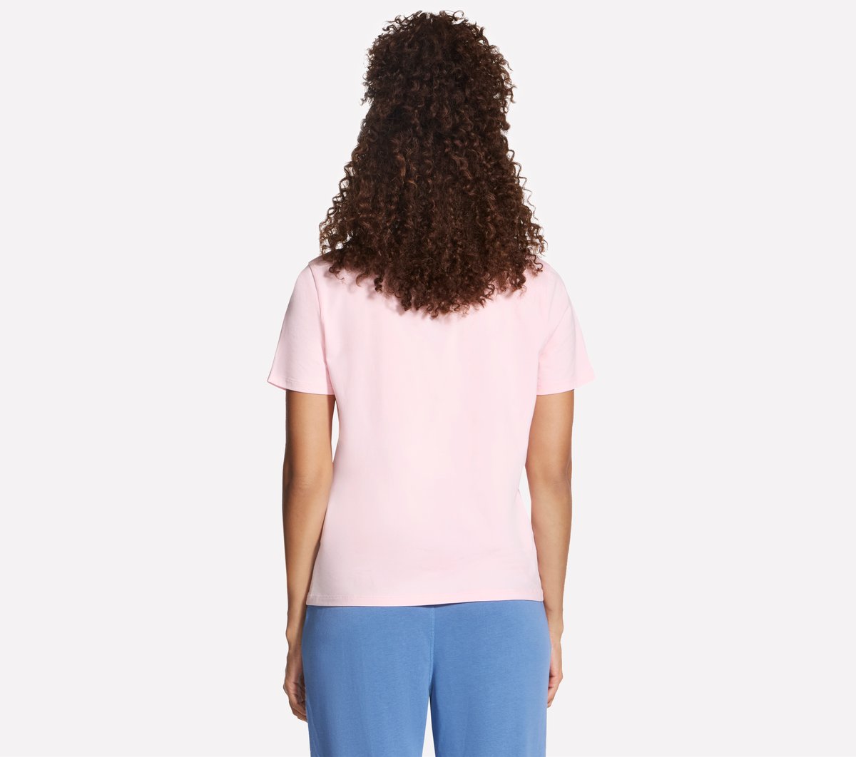 Skechers Women's Pima V-Neck T-Shirt in White/Pink, Size XS | Pima Cotton/Spandex