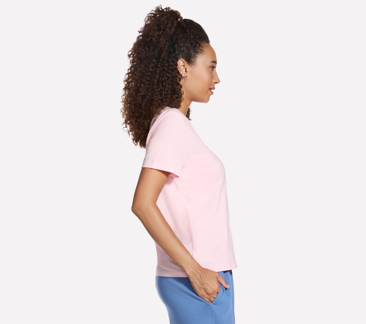 Skechers Women's Pima V-Neck T-Shirt in White/Pink, Size XS | Pima Cotton/Spandex