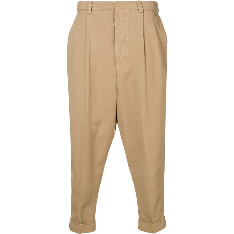 Brown Carrot Fit Trousers With Hem And Pleats - AMI PARIS OFFICIAL SA