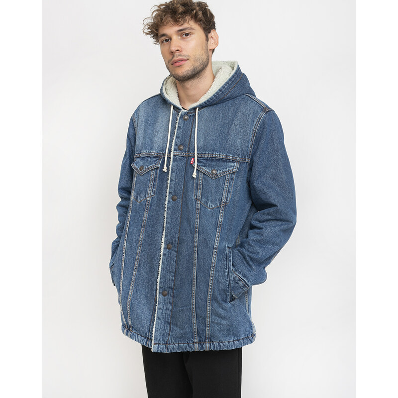 Levi's long sherpa store hooded trucker jacket