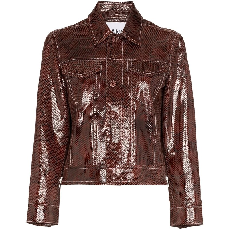 GANNI snake print leather jacket Brown GLAMI.eco