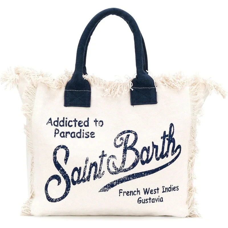 Mc2 Saint Barth Logo Printed Fringed Tote Bag