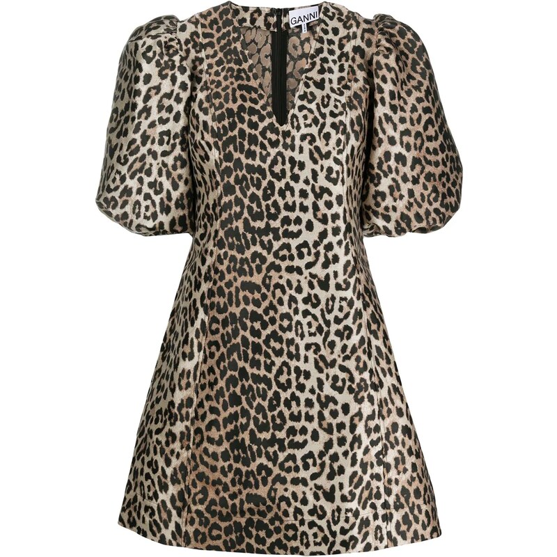 Ganni Brown Animal Leopard Print Mesh Maxi Dress M Ganni