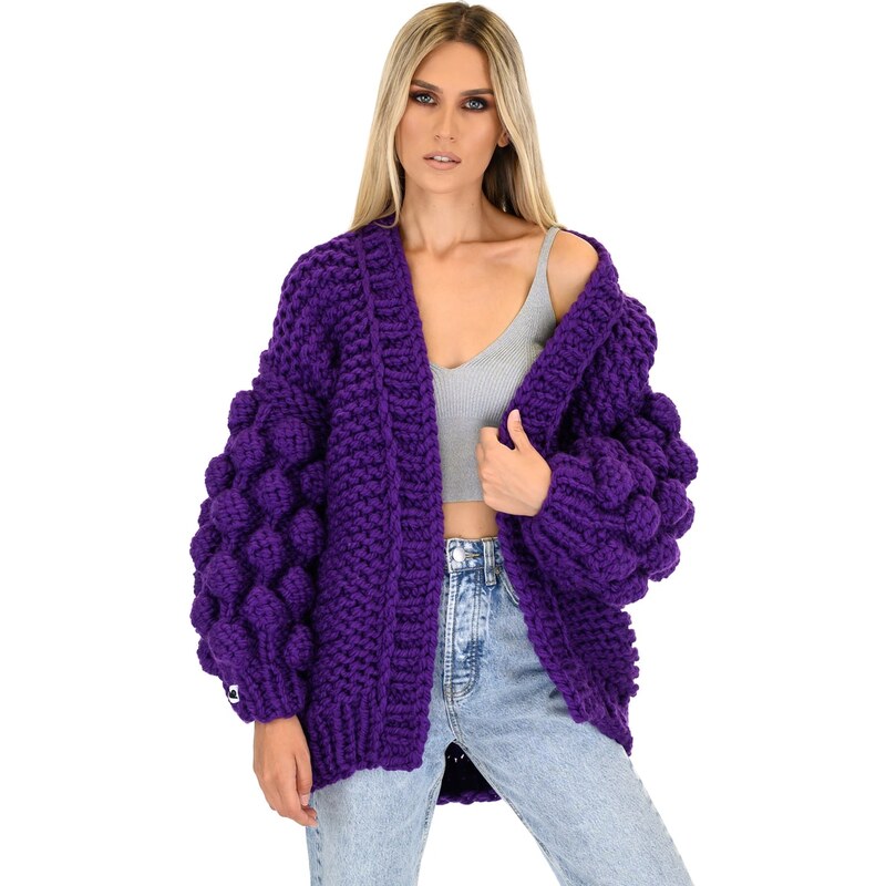 Mums Handmade Bubble Sleeve Cardigan Purple GLAMI.eco