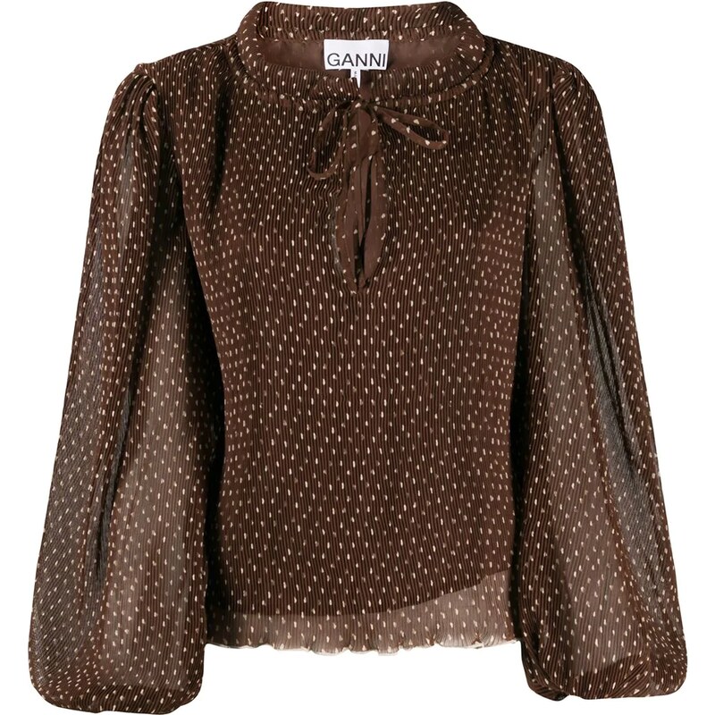 GANNI polka dot pleated blouse - Brown - GLAMI.eco