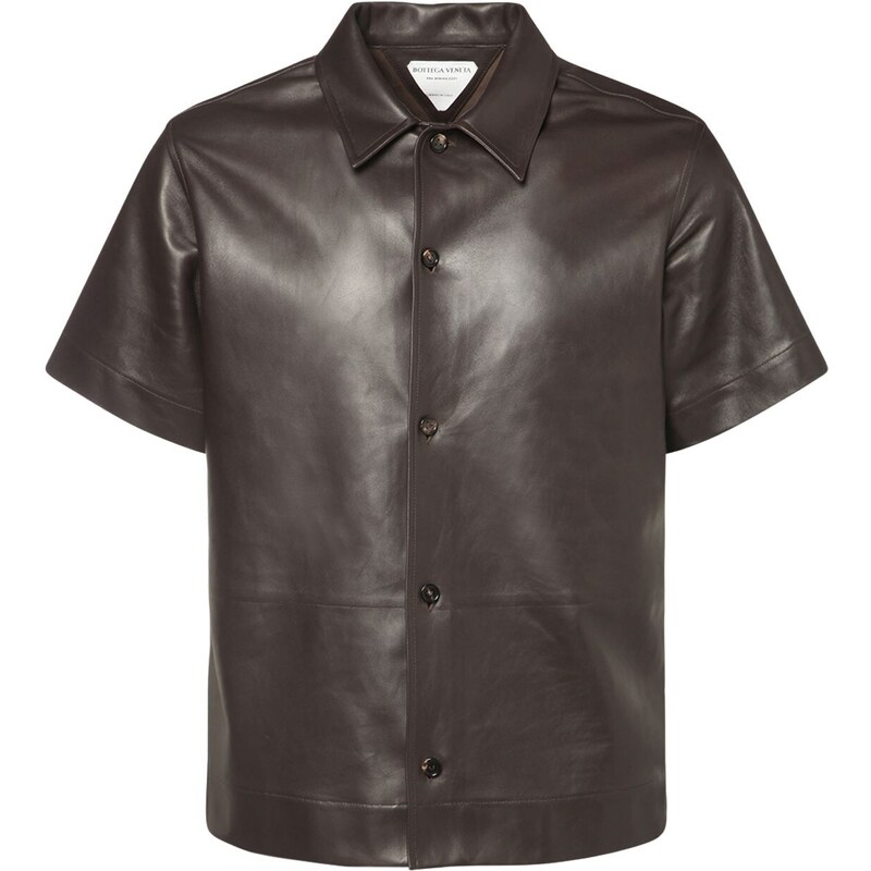 レザージャケット・コート BOTTEGA VENETA SHINY LEATHER SHORT SLEEVES OVERSHIRT BOTTEGA VENETA Leather Short Sleeve Shirt - GLAMI.eco