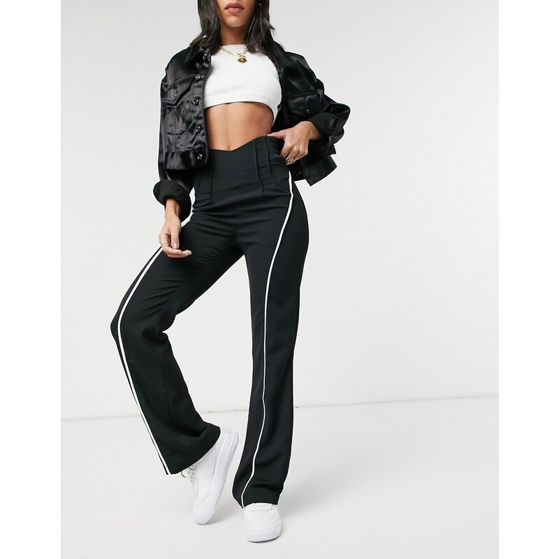 The Kript high waist corset detail flare trousers with reflective