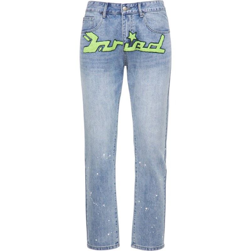 MAISON EMERALD Logo Washed Loose Straight Jeans