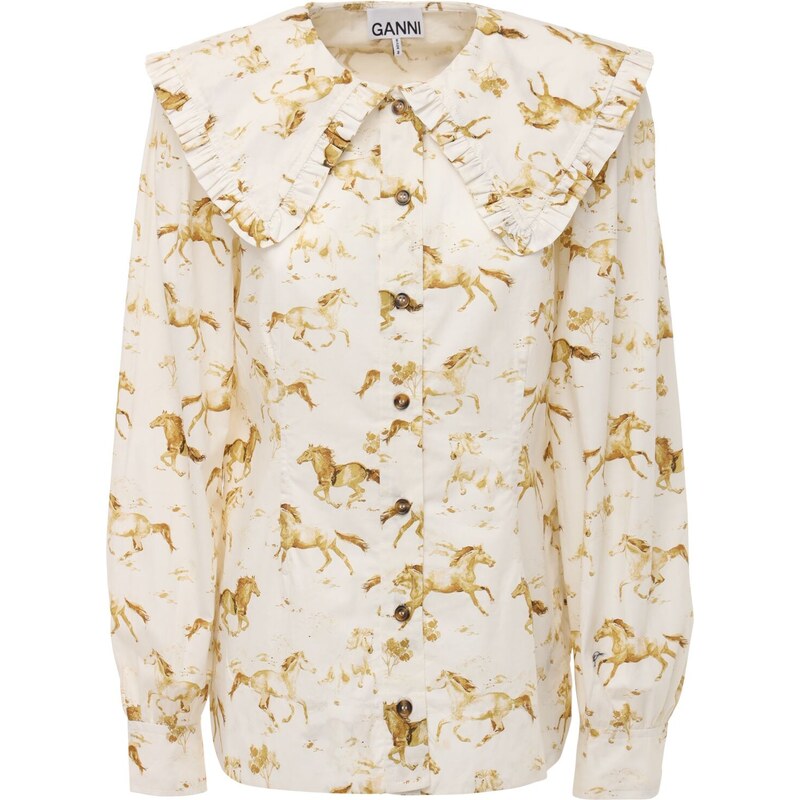 トップス GANNI Printed Cottton Poplin Shirt Ganni Leopard Print Cotton Poplin Shirt | Jules B
