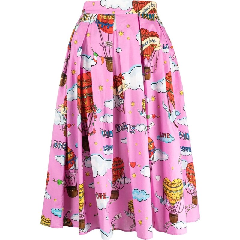 alessandro enriquez 'love' print pleated midi skirt - Pink