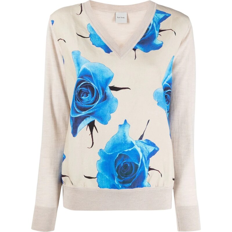 PAUL SMITH rose print V neck jumper Neutrals GLAMI.eco