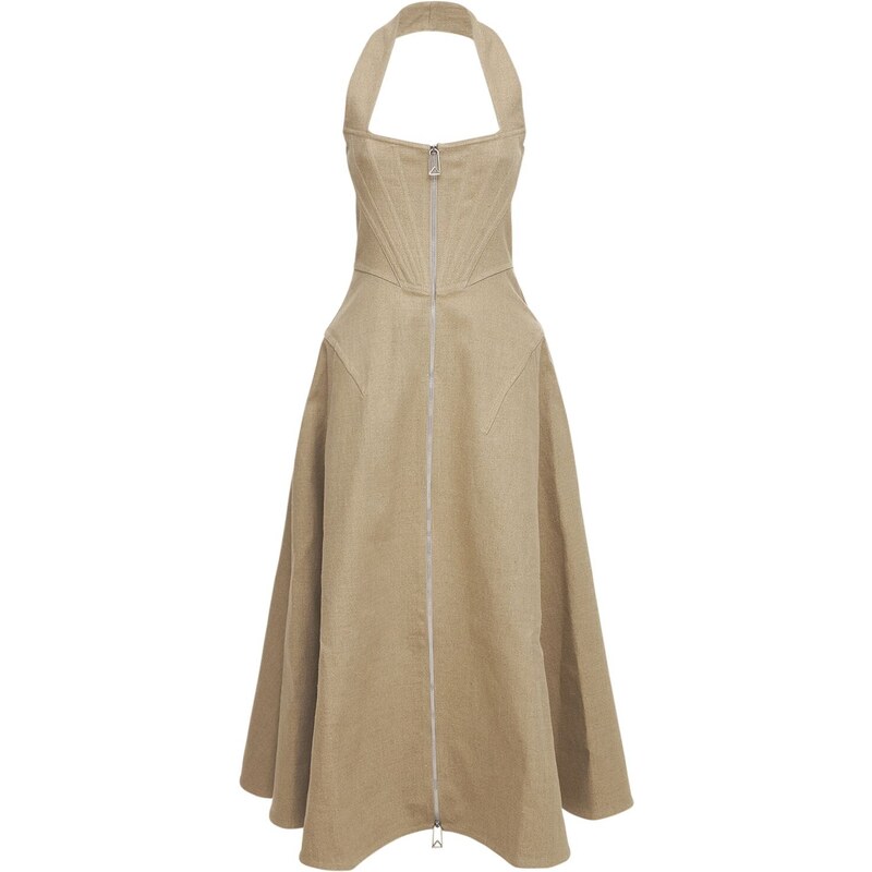 BOTTEGA VENETA Stretch Linen Canvas Midi Halter Dress