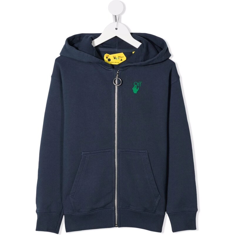 Off-White Kids logo-print zip-up hoodie Blue