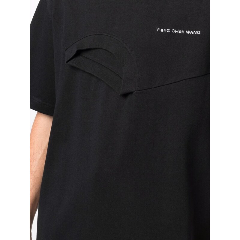Feng Chen Wang layered embroidered logo T-shirt - Black