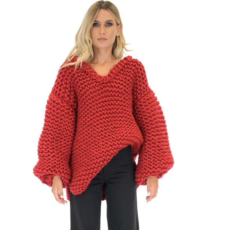 specifikation tøj undskyld Mums Handmade Oversized V-neck Sweater - Red - GLAMI.eco