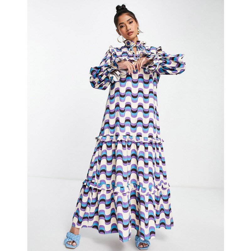 Annorlunda wavy stripe maxi smock dress in multi