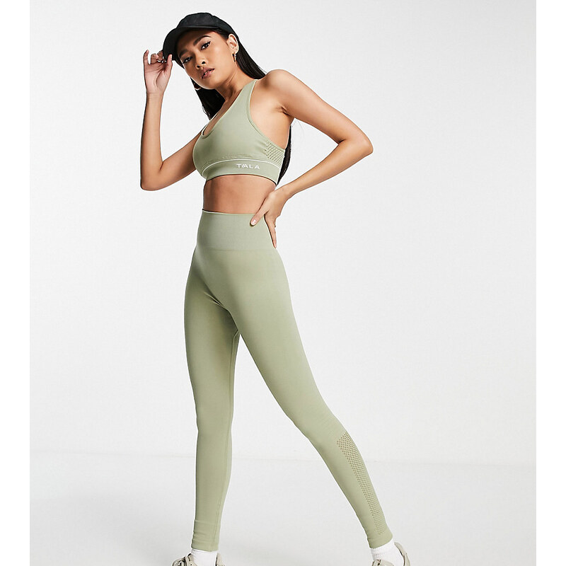 TALA Zinnia high waisted mesh leggings in khaki exclusive to ASOS-Green 