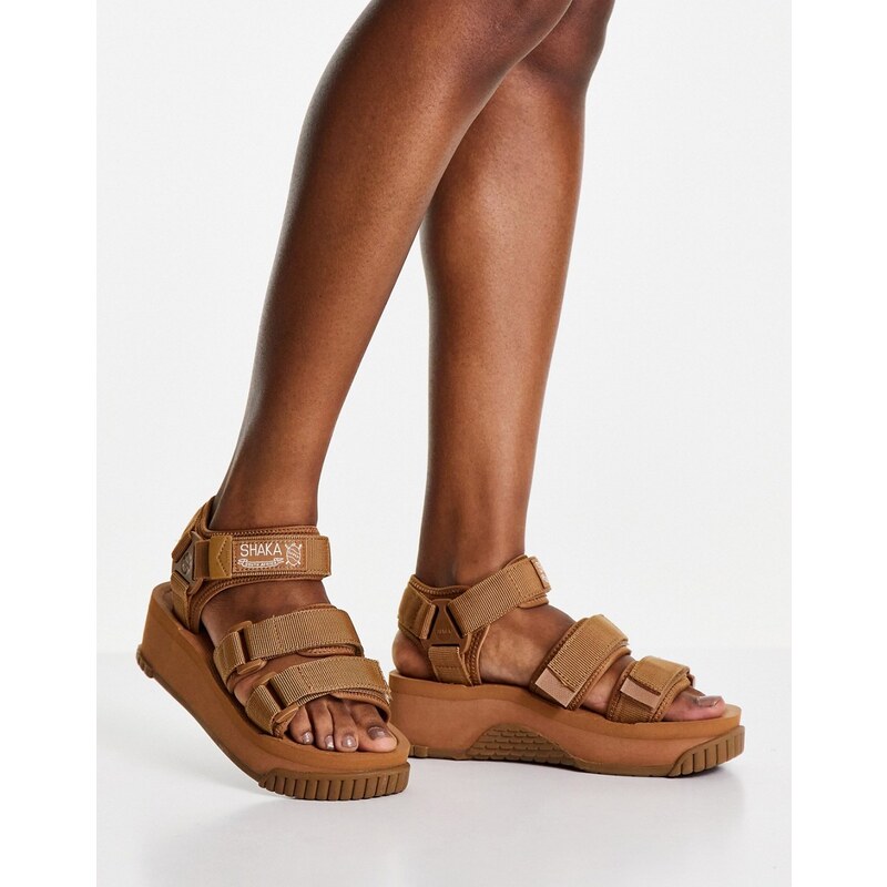 Shaka Neo Bungy platform sandals with double strap in tan-Brown