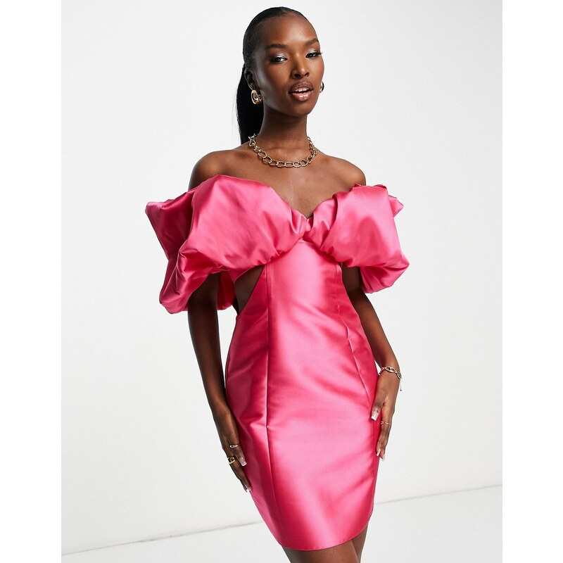 ASOS LUXE bubble bardot satin mini dress in pink GLAMI.eco