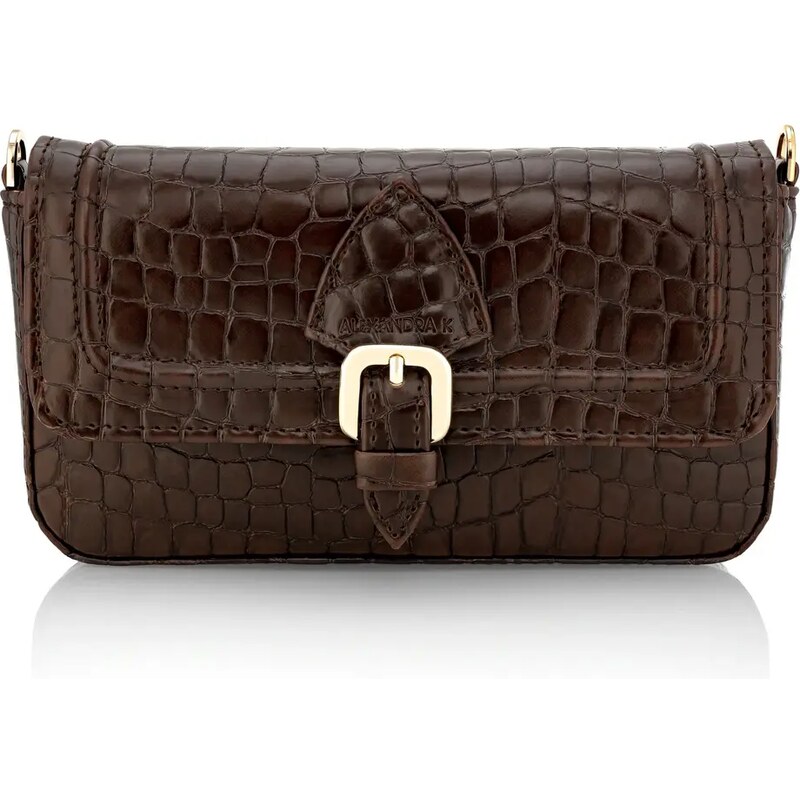 Alexandra K Vegan Leather Flow Mini Crossbody Bag Mokka Croco
