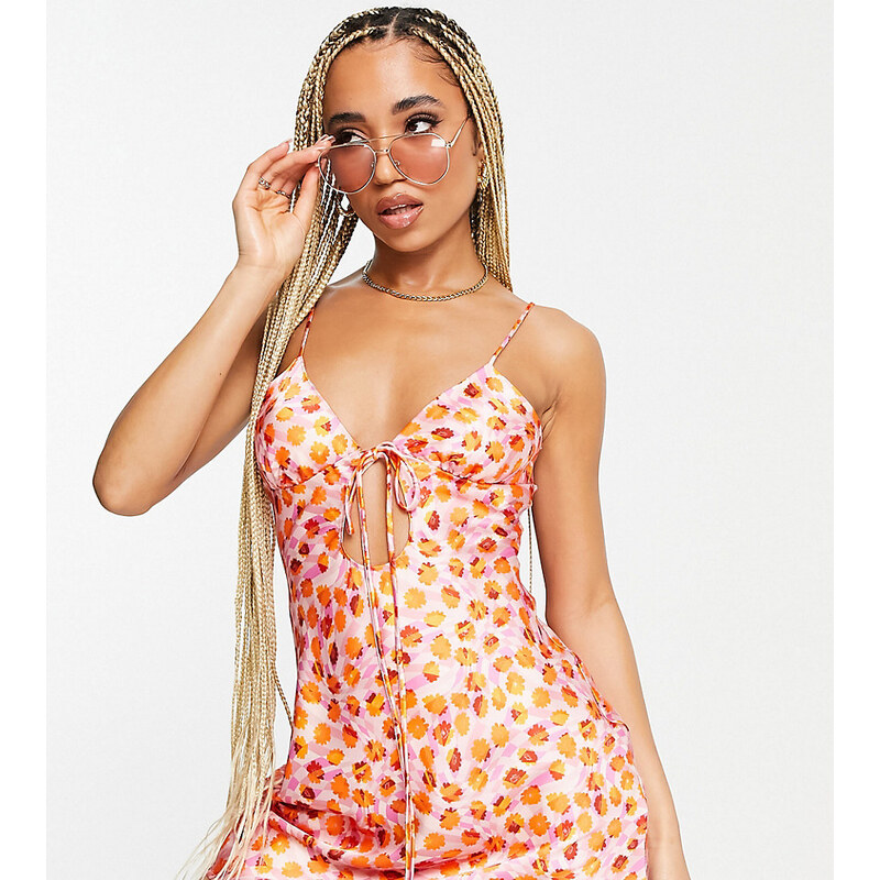 ASYOU plunge cut out cami mini dress in abstract floral print-Pink