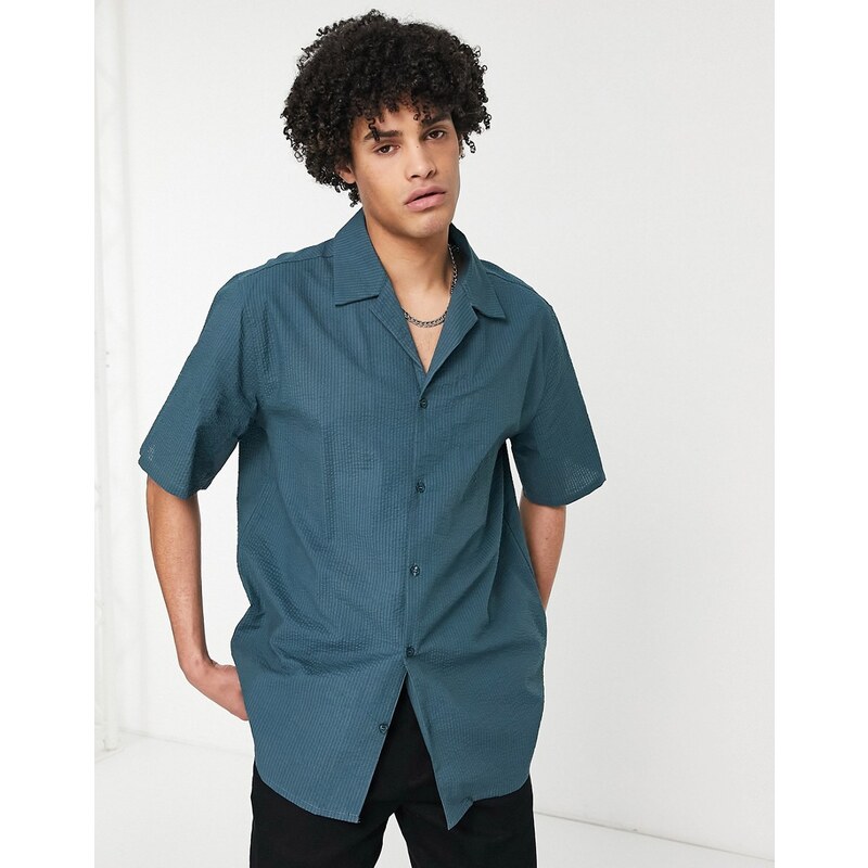 Bando co-ord seersucker oversized short sleeve shirt-Green 