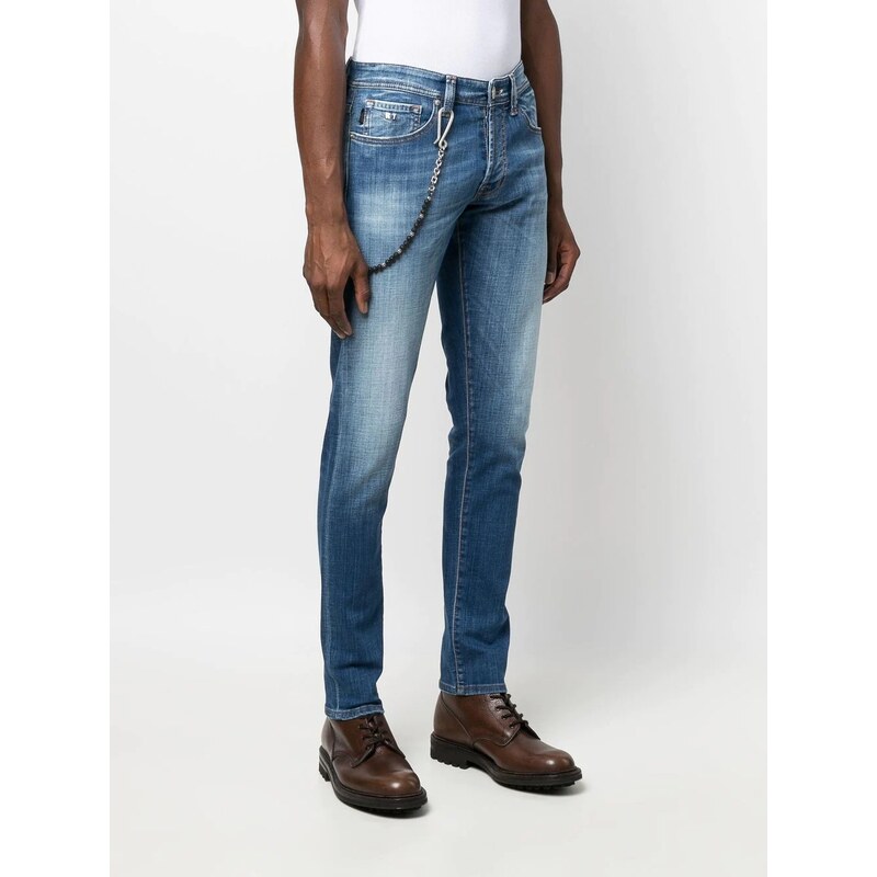 DTT classic rigid cropped tapered fit jeans in mid blue
