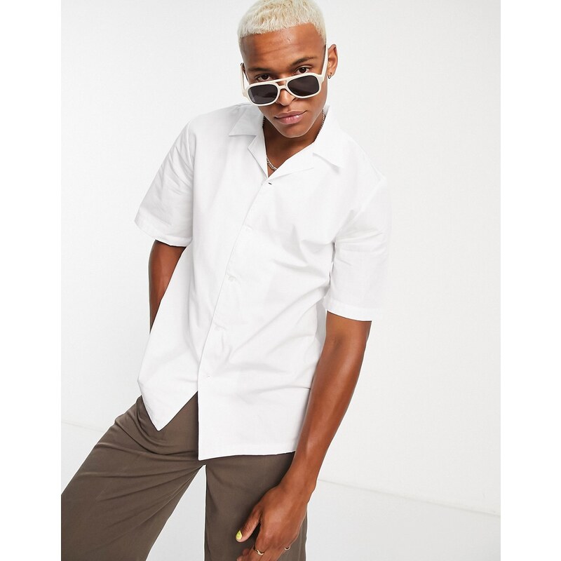 Bando slinky cotton short sleeve revere collar shirt in white