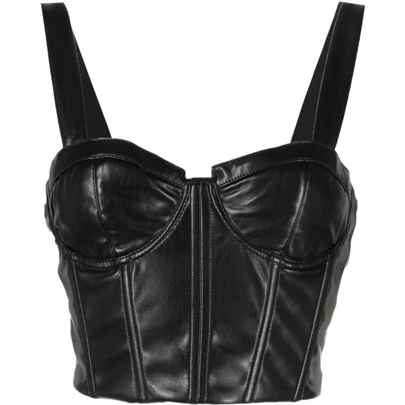 alice + olivia Jeanna bustier faux-leather cropped top - Black