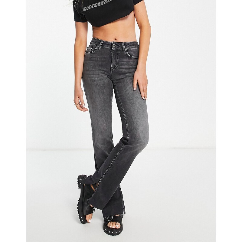 Only Blush high waisted side split flared jeans in washed black
