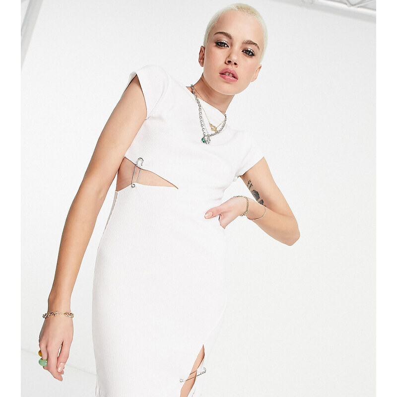ASYOU ribbed safety pin trim dress in white