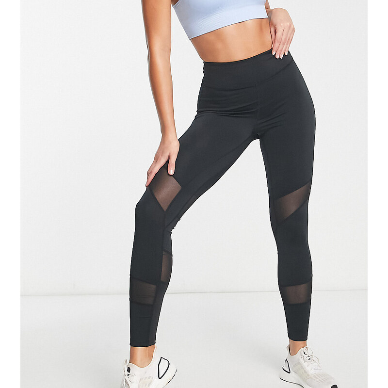 Urban Threads Tall sports leggings with mesh panels in black 