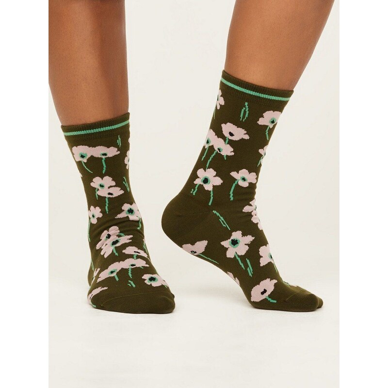 Thought Fashion UK Bavlněné ponožky Summer Poppies green 37-40