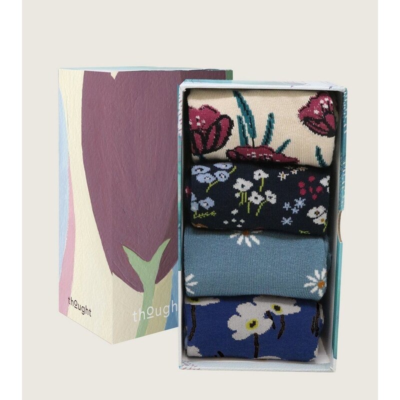 Thought Fashion UK Bambusové ponožky Pretty Floral multi 4-set box 37-40