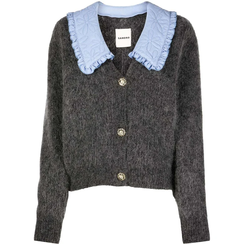 SANDRO padded-collar V-neck cardigan - Grey - GLAMI.eco