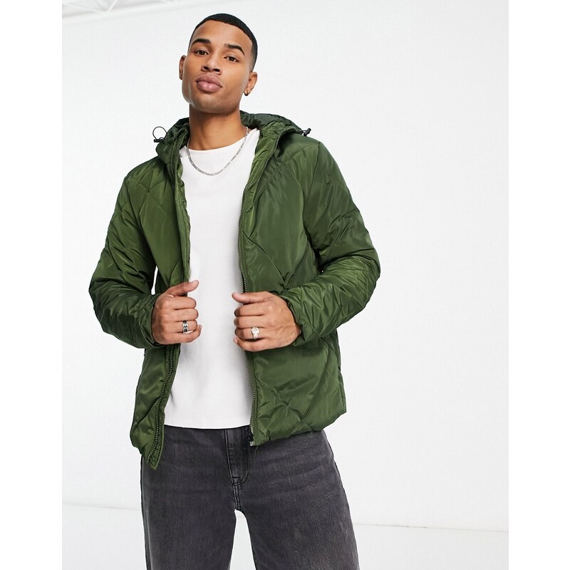 American Stitch quilted jacket in khaki-Green
