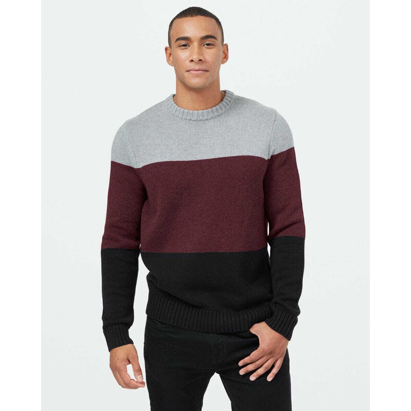 tentree Highline Blocked Crew Sweater (Grey Mulberry Meteorite Black)