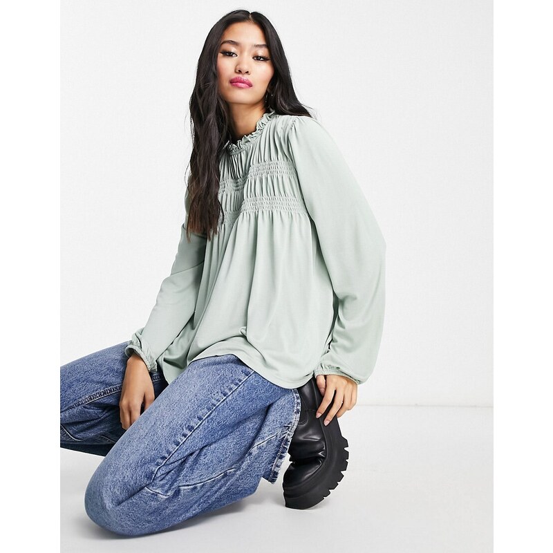 Only satin smock top in sage green