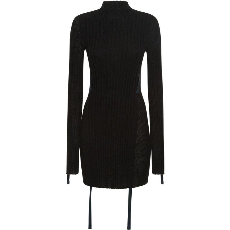 DION LEE Gathered Cotton Blend Knit Mini Dress