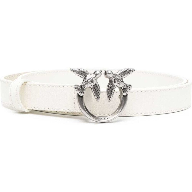 PINKO Love Berry logo-plaque leather belt - White