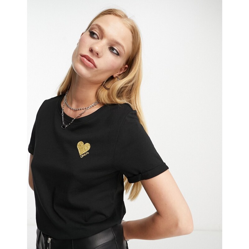 ONLY heart motif t-shirt in black