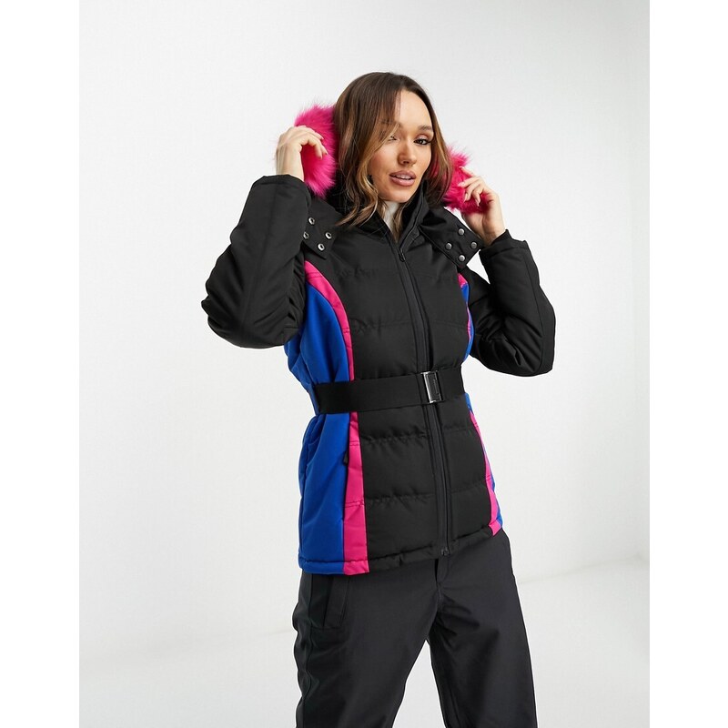 Threadbare Fitness Threadbare Ski puffer jacket with faux fur trim hood in  black and pink - GLAMI.eco