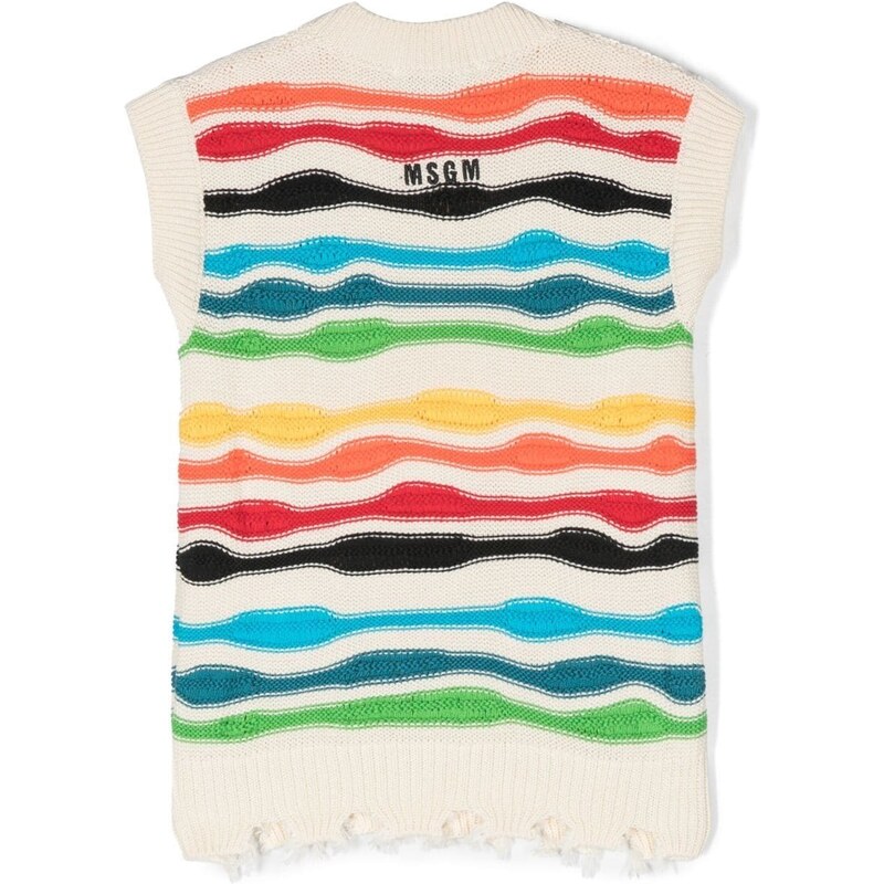 MSGM Kids multicolour distressed knitted vest - Neutrals