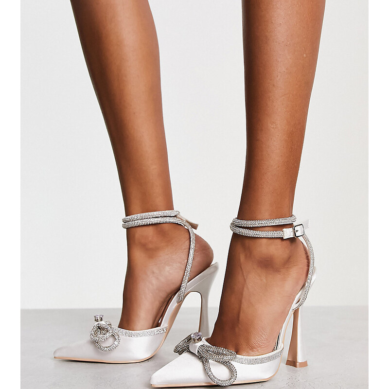 Be Mine Wide Fit Bridal Armela diamante bow heeled shoes in ivory-White -  GLAMI.eco