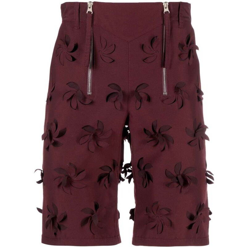 JUNTAE KIM floral-appliqué Bermuda shorts - Red
