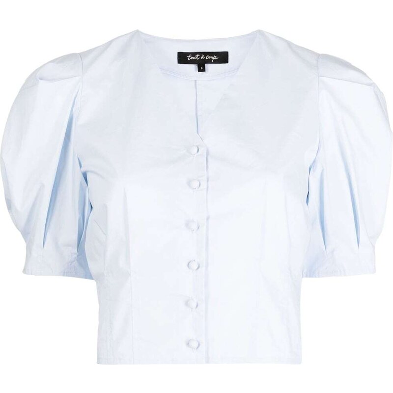 tout a coup puff-sleeves cropped blouse - Blue