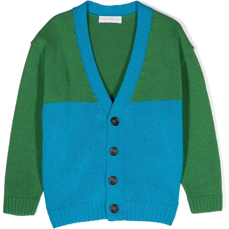 There Was One Kids colour-block V-neck cardigan - Green