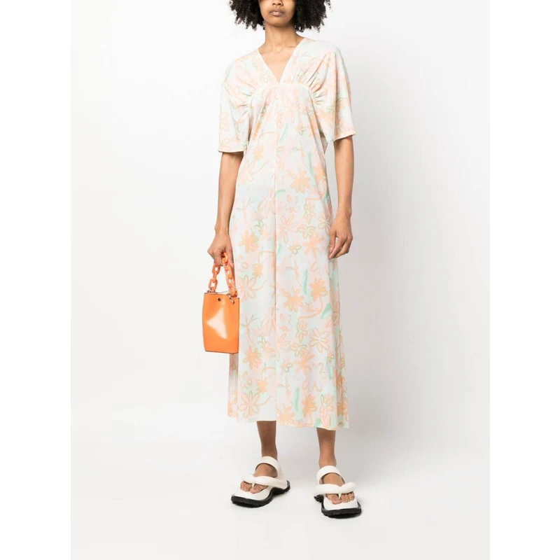 Bimba Y Lola Floral-print Draped Midi Dress in White