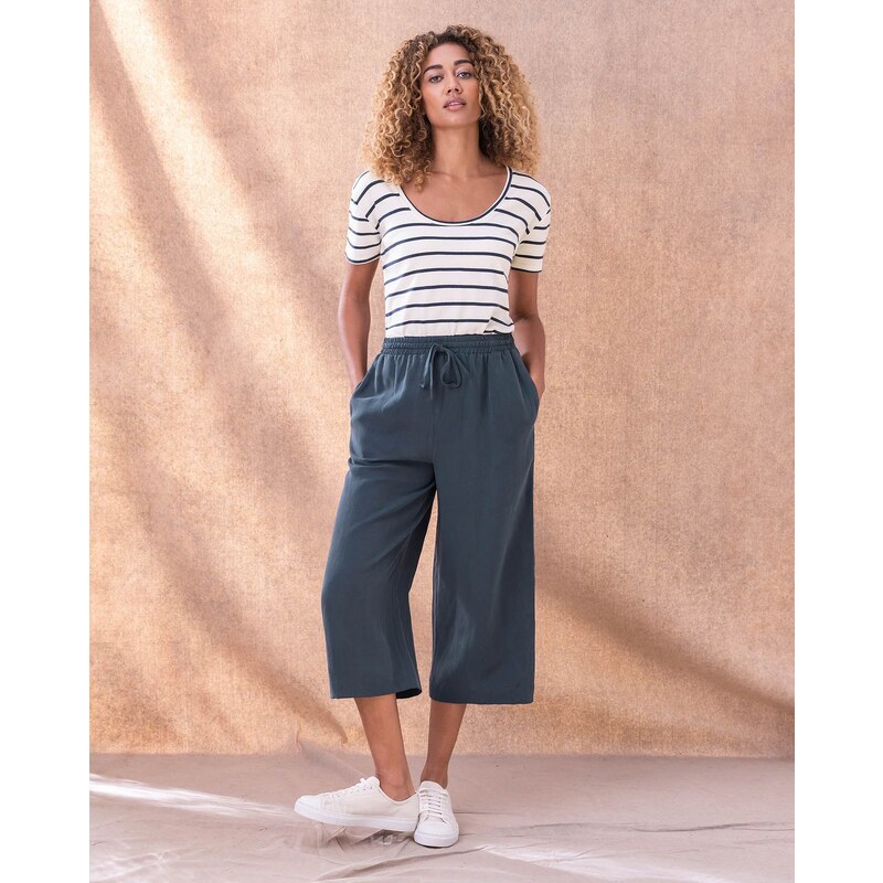 Dunnes Stores | Chambrayblue Linen Blend Crop Trousers
