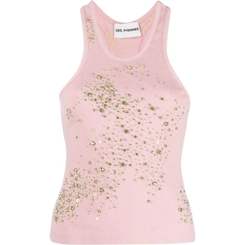 DES_PHEMMES 売れ筋商品|||デス フェム Tシャツ トップス レディース Tank tops Pink DES PHEMMES crystal-embellished ribbed tank top - Pink